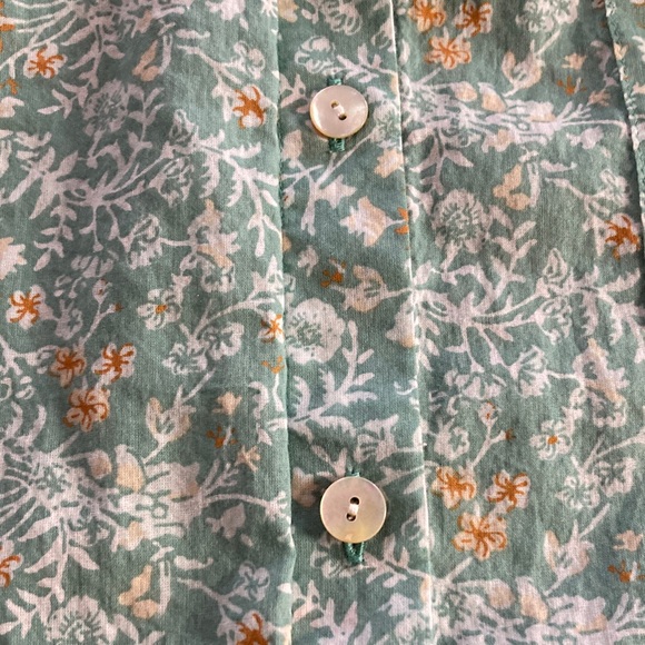 Jjill One Pocket Shirred Back Blue Green Floral Cotton Oyster Shell Button Up XS - Picture 10 of 10